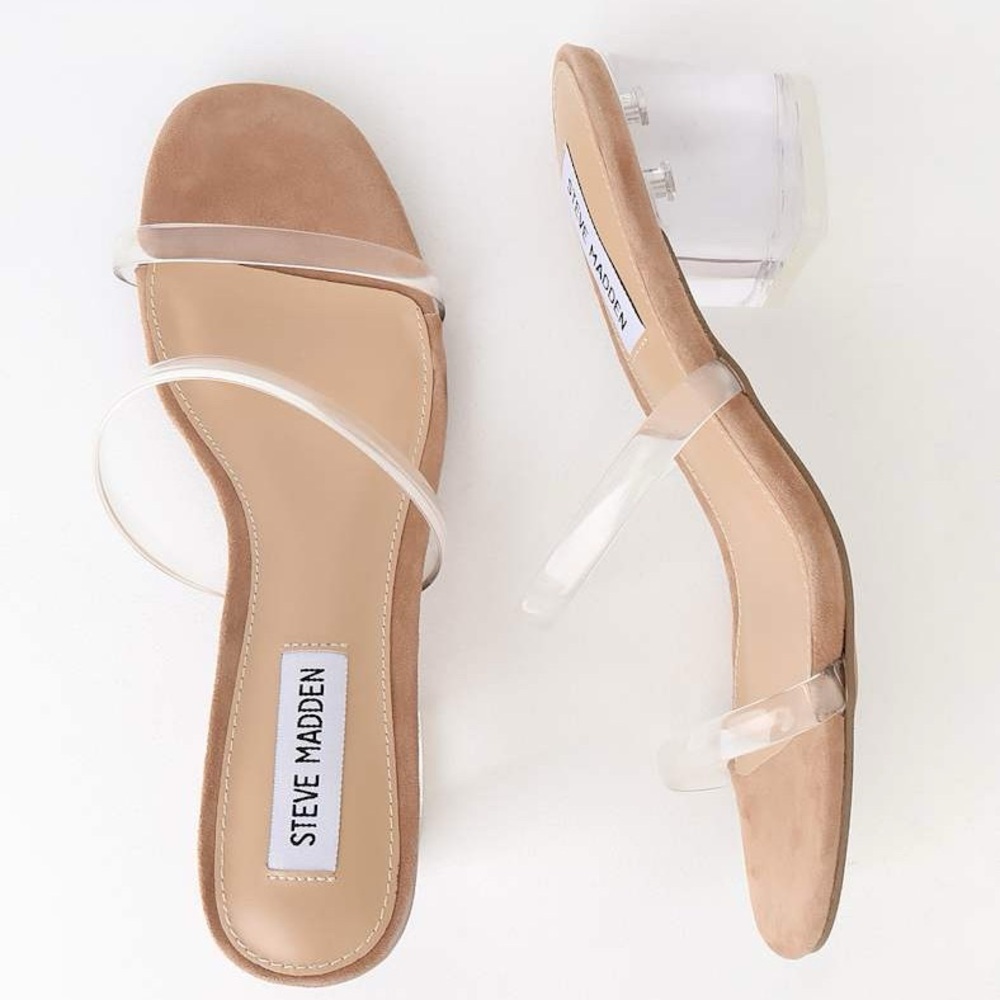 Steve Madden Issy Clear/Tan vinyl mules
